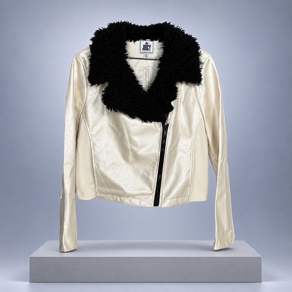 Juicy By Juicy Couture Biker Jacket Womens XL Ivory White NWT Collared